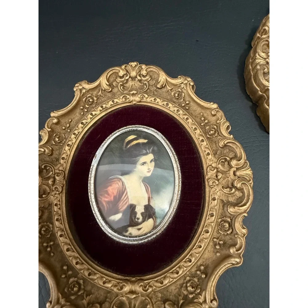 Cameo Creation Miniature Portraits Lady Hamilton Set 2 Gold Ornate Frame‎